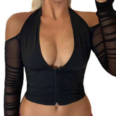 Y2K Long Sleeve Halter Crop Top